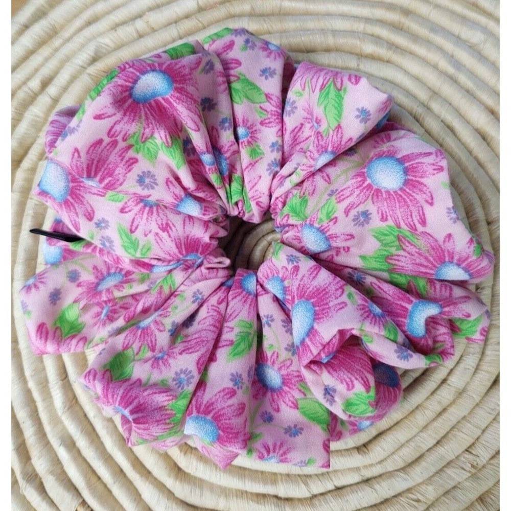 Pink‎ Aster Floral Polyester Cotton Blend XXL Scrunchie 7" Scrunchie Handcrafted